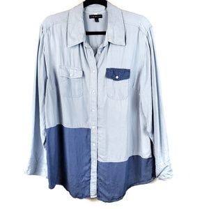 Lane Bryant Chambray Color Block Button Down Tunic
